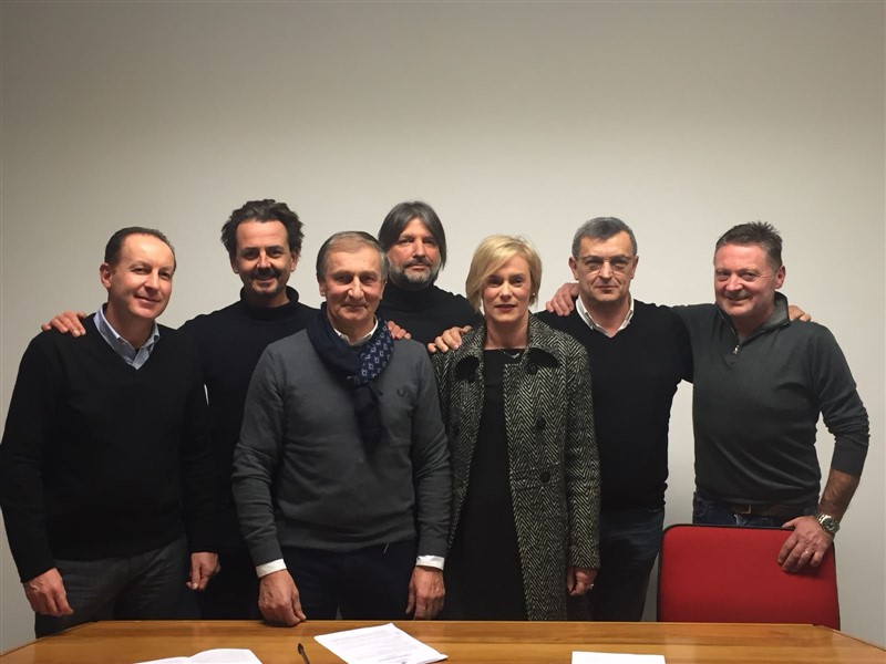 Da sinistra a destra, Renzo Ferracin, Andrea Retis, Vittorio Santacatterina,Fabio Zardo, Chiara Zaltron, Roberto Guerra,Basilio Tommasini