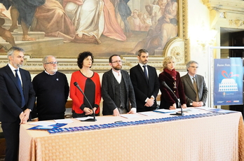 Un'immagine della conferenza stampa. Da sinistra: Lago, Nicolai, Cordova, Bulgarini d'Elci, Zanetti, Sala, Sorpana