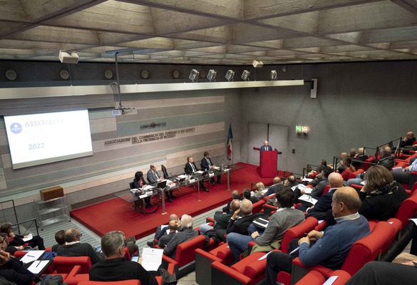 Un'immagine dell'Assemblea di Confcommercio Vicenza con l'intervento del presidente Rebecca